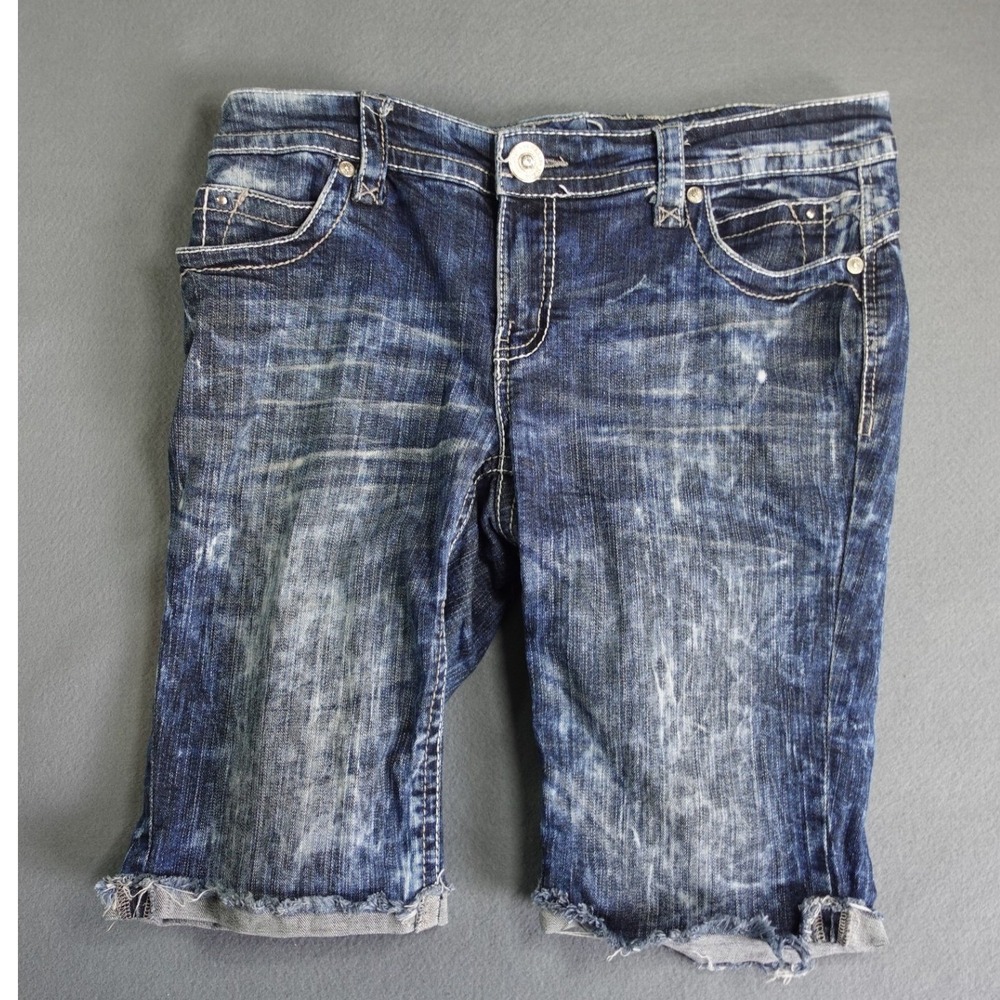 Arija Jeans Bermuda Shorts Y2K Streetwear Grunge Dark Acid Wash Denim Size 11/12